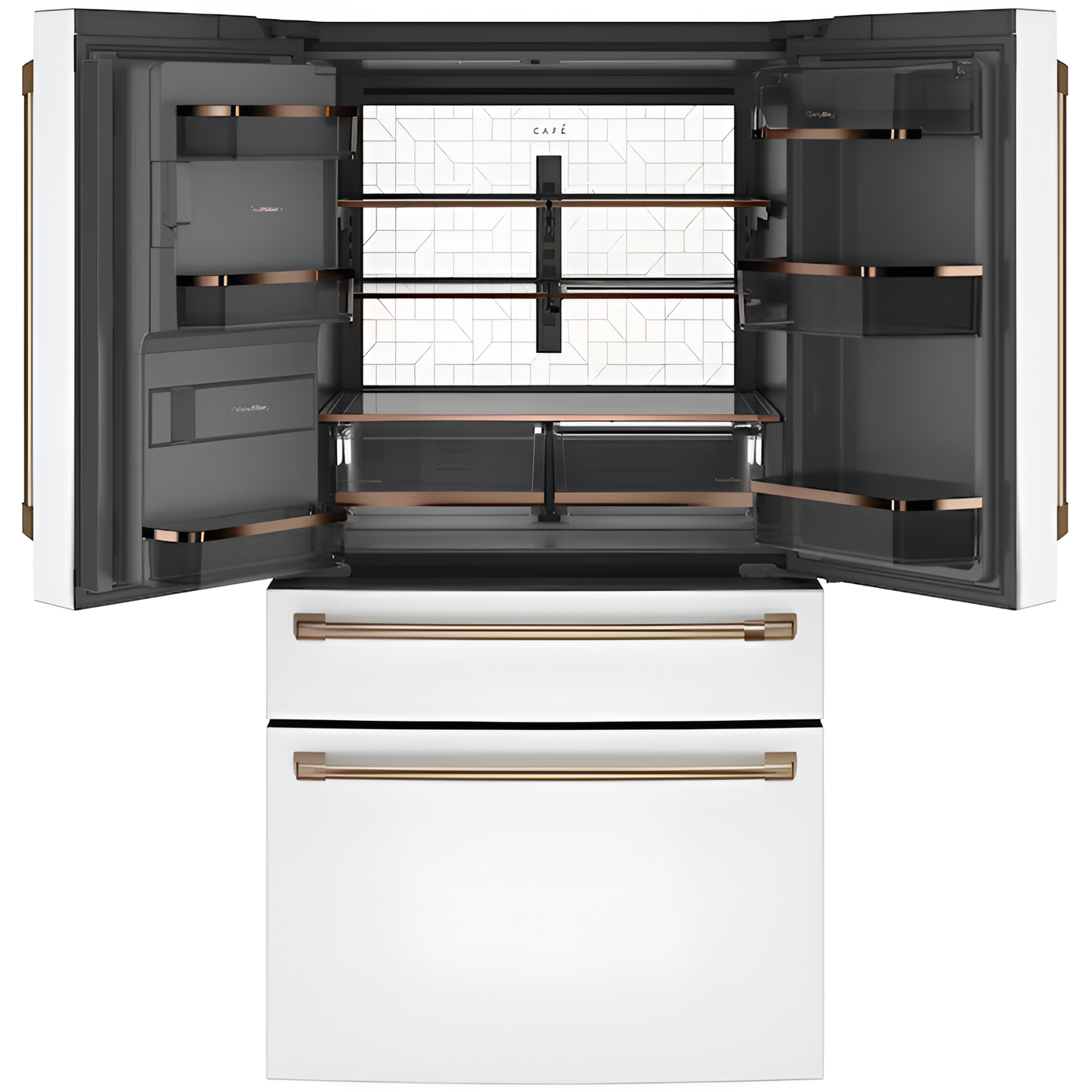 Standard-Depth 27.8-Cu Ft 4 -Door 36-In Wide Smart Compatible French Door Refrigerator with Ice Maker with Water and Ice Dispenser ( Matte White with Brushed Bronze Handles ) ENERGY STAR Certified