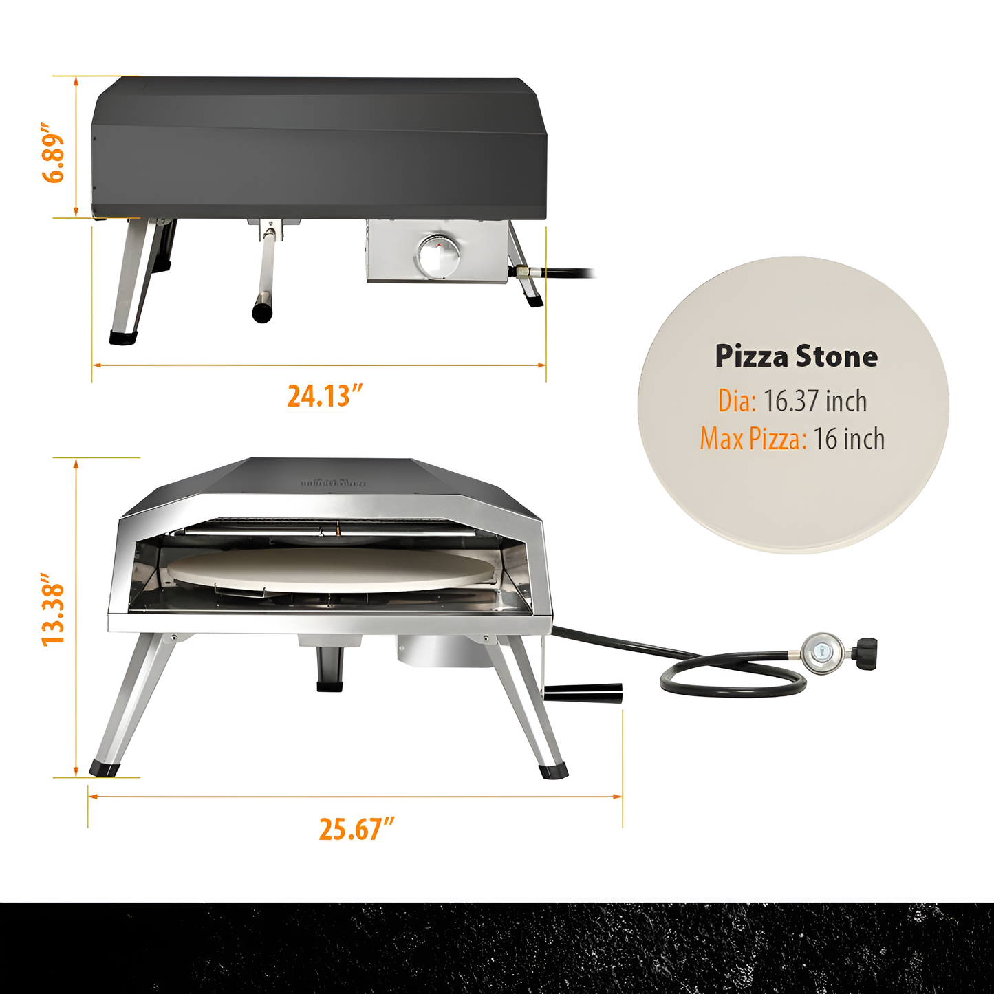 16 In. Propane Pizza Oven, Outdoor Pizza Oven in Black, with Rotating Pizza Stone