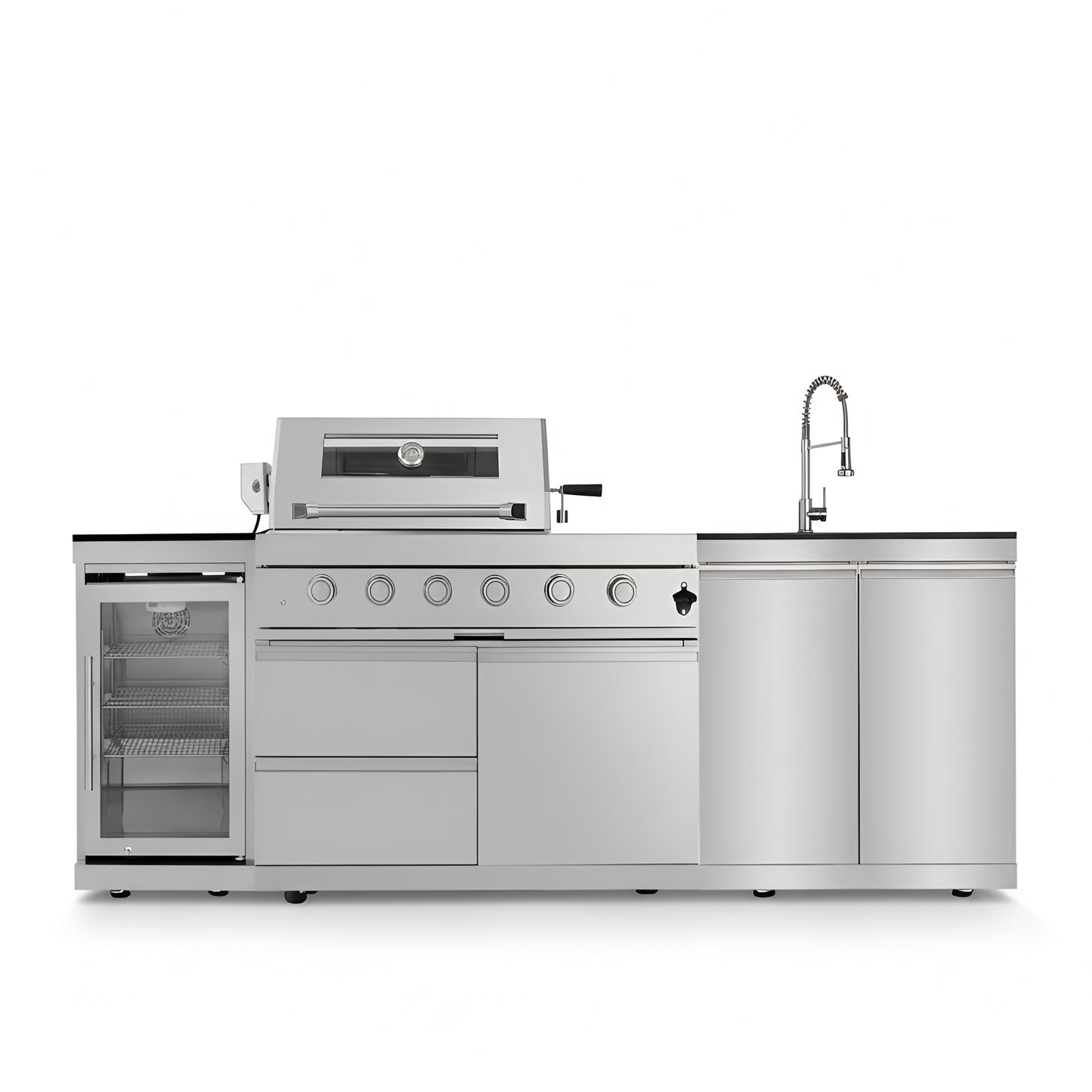 46 In. 4-Burner 72,000 BTU Stainless Steel Outdoor Kitchen BBQ Grill Island, Wine Refrigerator, Rotisserie, in Sliver