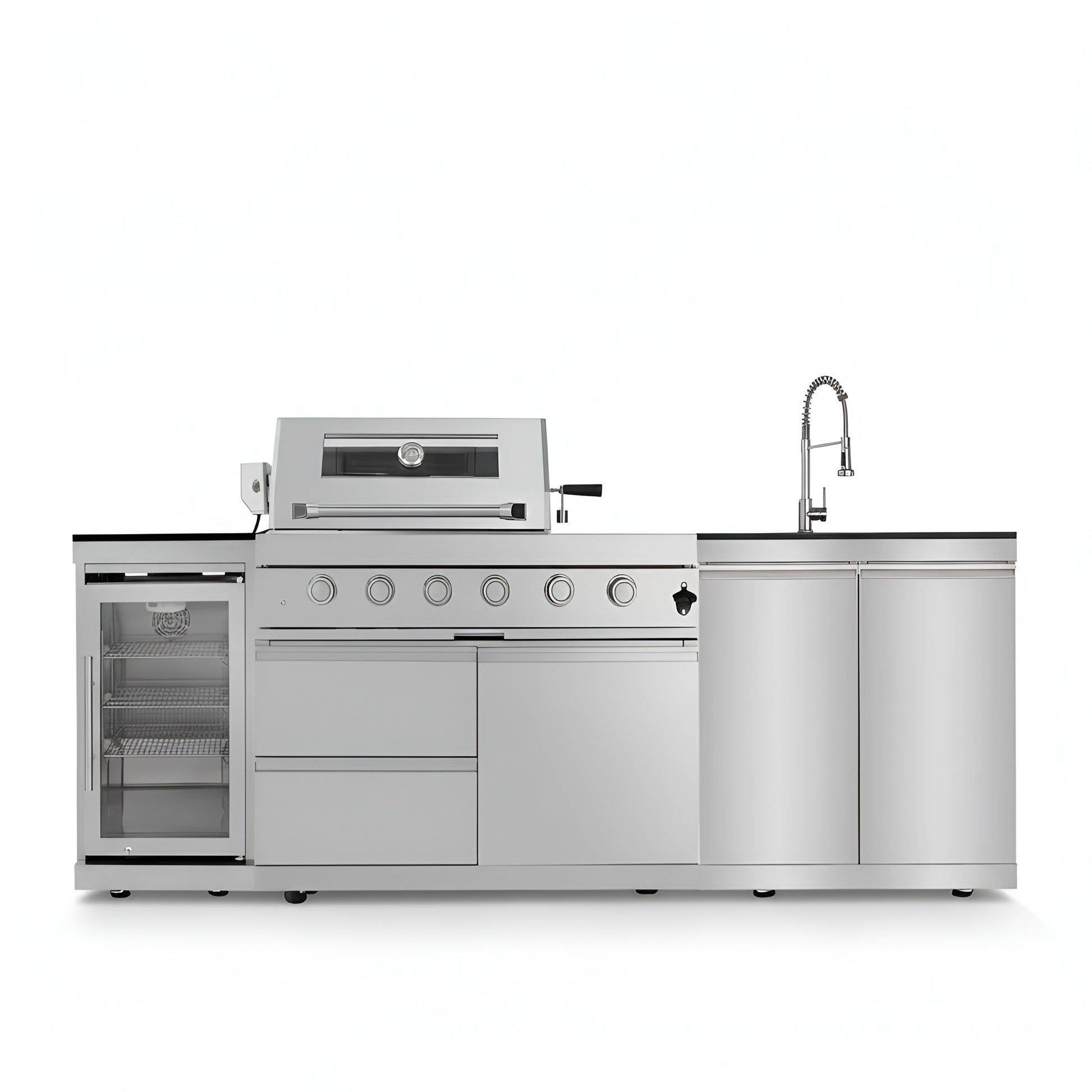 46 In. 4-Burner 72,000 BTU Stainless Steel Outdoor Kitchen BBQ Grill Island, Wine Refrigerator, Rotisserie, in Sliver
