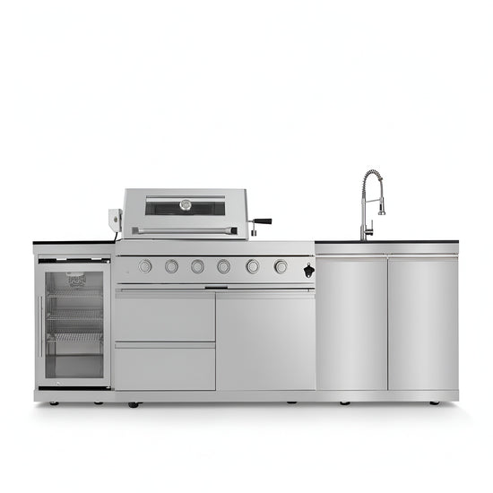 46 In. 4-Burner 72,000 BTU Stainless Steel Outdoor Kitchen BBQ Grill Island, Wine Refrigerator, Rotisserie, in Sliver