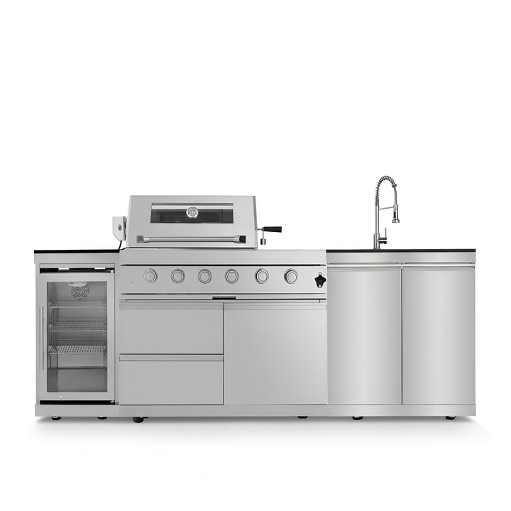 46 In. 4-Burner 72,000 BTU Stainless Steel Outdoor Kitchen BBQ Grill Island, Wine Refrigerator, Rotisserie, in Sliver