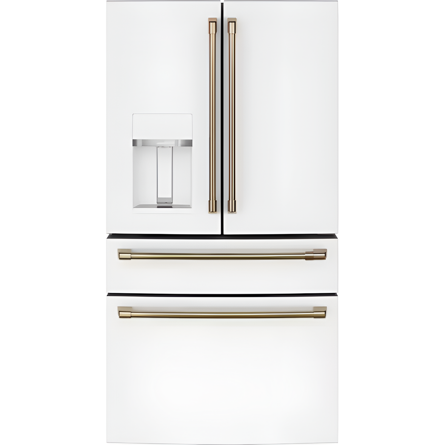 Standard-Depth 27.8-Cu Ft 4 -Door 36-In Wide Smart Compatible French Door Refrigerator with Ice Maker with Water and Ice Dispenser ( Matte White with Brushed Bronze Handles ) ENERGY STAR Certified