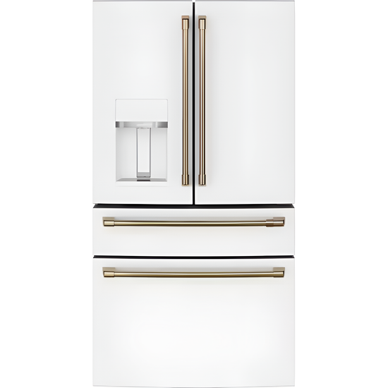 Standard-Depth 27.8-Cu Ft 4 -Door 36-In Wide Smart Compatible French Door Refrigerator with Ice Maker with Water and Ice Dispenser ( Matte White with Brushed Bronze Handles ) ENERGY STAR Certified