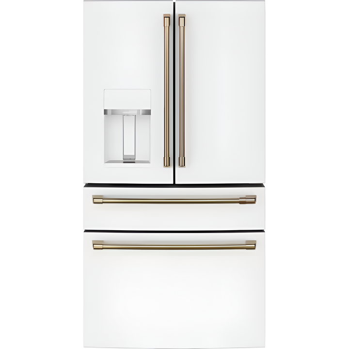 Standard-Depth 27.8-Cu Ft 4 -Door 36-In Wide Smart Compatible French Door Refrigerator with Ice Maker with Water and Ice Dispenser ( Matte White with Brushed Bronze Handles ) ENERGY STAR Certified