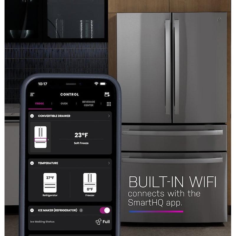 Profile Standard-Depth 28.7-Cu Ft 4 -Door 36-In Wide Smart Compatible French Door Refrirator with Ice Maker with Water Dispenser ( Finrprint-Resistant Stainless Steel ) ENERGY STAR Certified