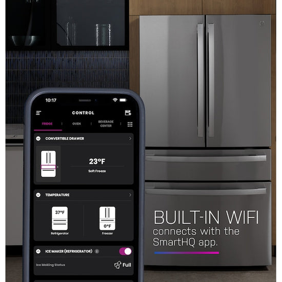 Profile Standard-Depth 28.7-Cu Ft 4 -Door 36-In Wide Smart Compatible French Door Refrirator with Ice Maker with Water Dispenser ( Finrprint-Resistant Stainless Steel ) ENERGY STAR Certified