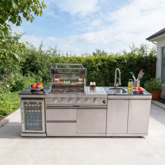 46 In. 4-Burner 72,000 BTU Stainless Steel Outdoor Kitchen BBQ Grill Island, Wine Refrigerator, Rotisserie, in Sliver