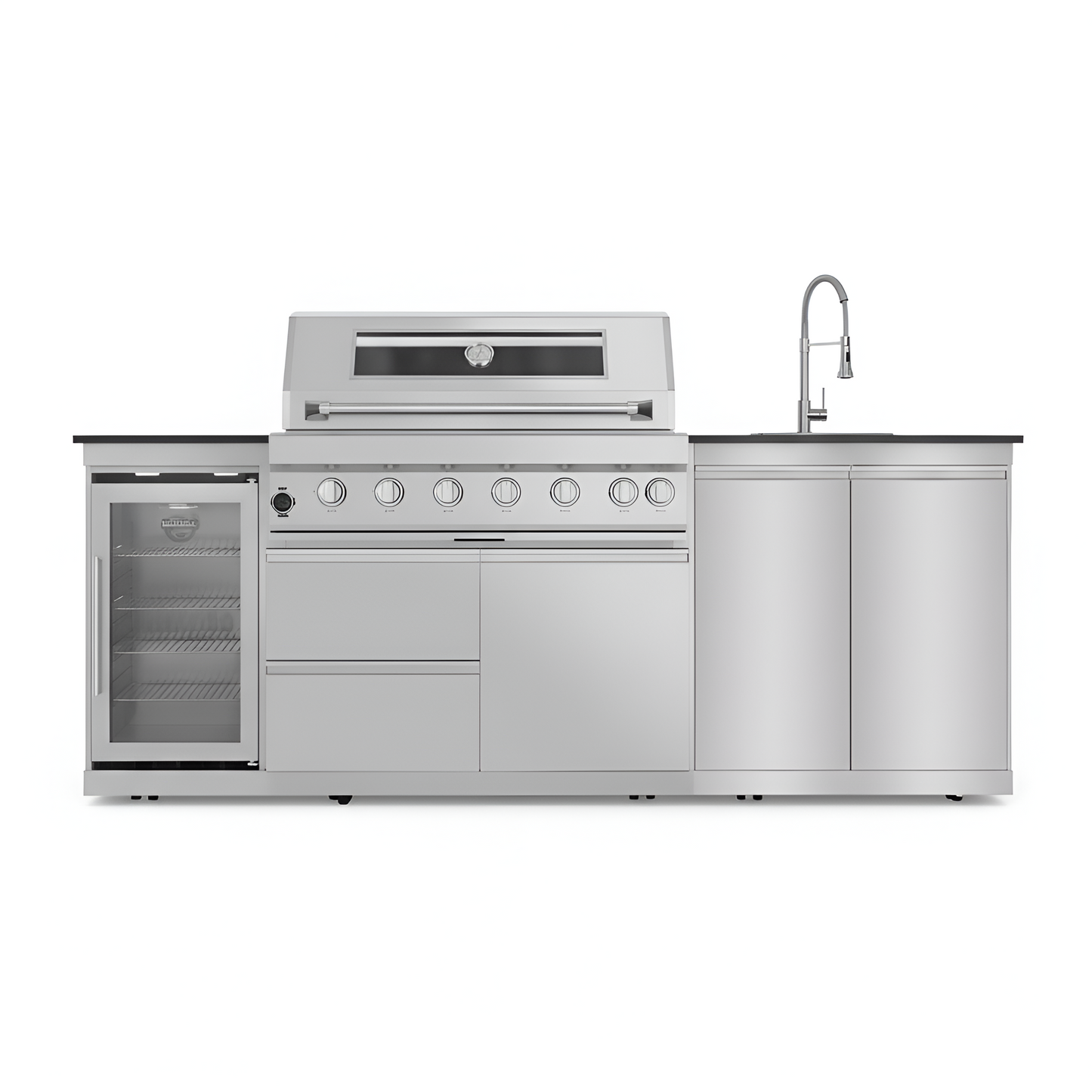 43 In. 6-Burner 85,000 BTU Stainless Steel Outdoor Kitchen BBQ Grill Island, Wine Refrigerator, Rotisserie, in Sliver