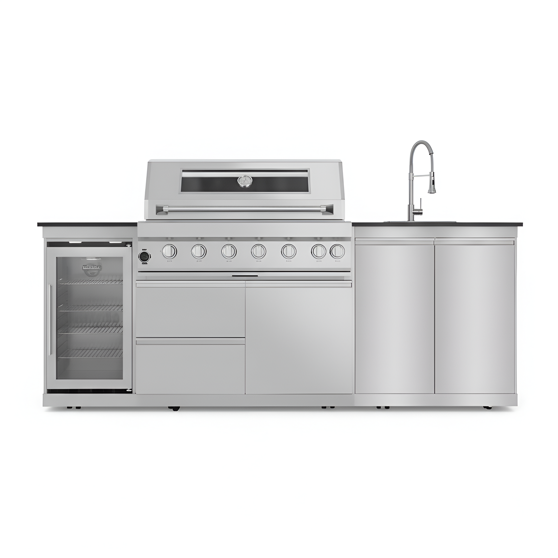 43 In. 6-Burner 85,000 BTU Stainless Steel Outdoor Kitchen BBQ Grill Island, Wine Refrigerator, Rotisserie, in Sliver