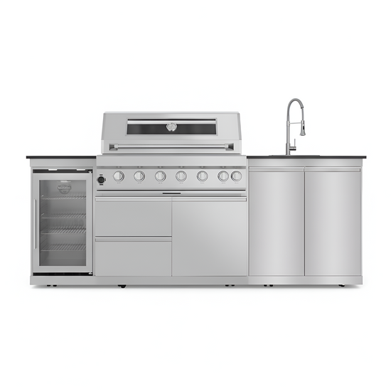 43 In. 6-Burner 85,000 BTU Stainless Steel Outdoor Kitchen BBQ Grill Island, Wine Refrigerator, Rotisserie, in Sliver