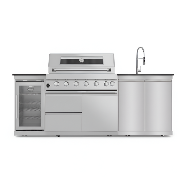 43 In. 6-Burner 85,000 BTU Stainless Steel Outdoor Kitchen BBQ Grill Island, Wine Refrigerator, Rotisserie, in Sliver