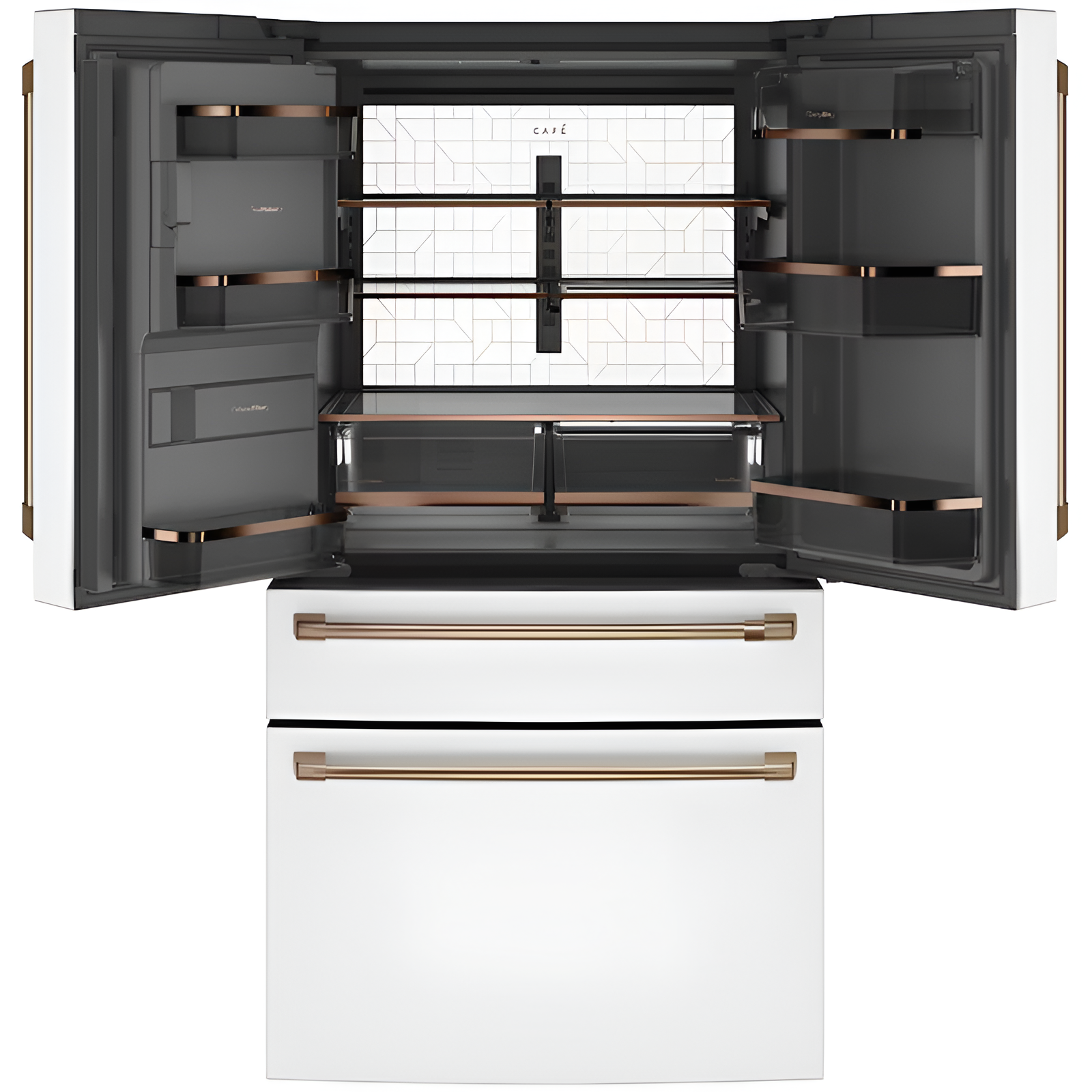 Standard-Depth 27.8-Cu Ft 4 -Door 36-In Wide Smart Compatible French Door Refrigerator with Ice Maker with Water and Ice Dispenser ( Matte White with Brushed Bronze Handles ) ENERGY STAR Certified