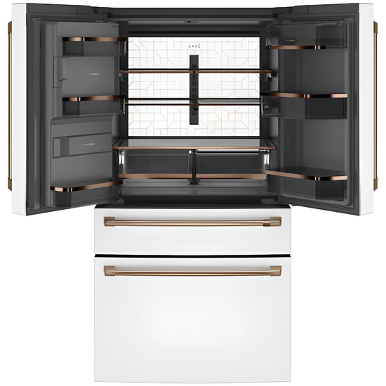 Standard-Depth 27.8-Cu Ft 4 -Door 36-In Wide Smart Compatible French Door Refrigerator with Ice Maker with Water and Ice Dispenser ( Matte White with Brushed Bronze Handles ) ENERGY STAR Certified