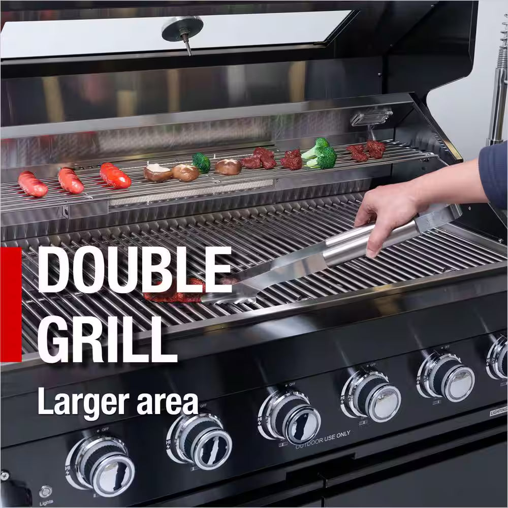 43 In. 6-Burner 85,000 BTU Stainless Steel Outdoor Kitchen BBQ Grill Island, Wine Refrigerator, Rotisserie, in Sliver