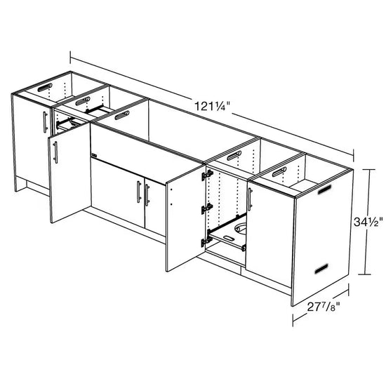 Miami Pitch Black 17-Piece 121.25 In. X 34.5 In. X 28 In. Outdoor Kitchen Cabinet Island Set