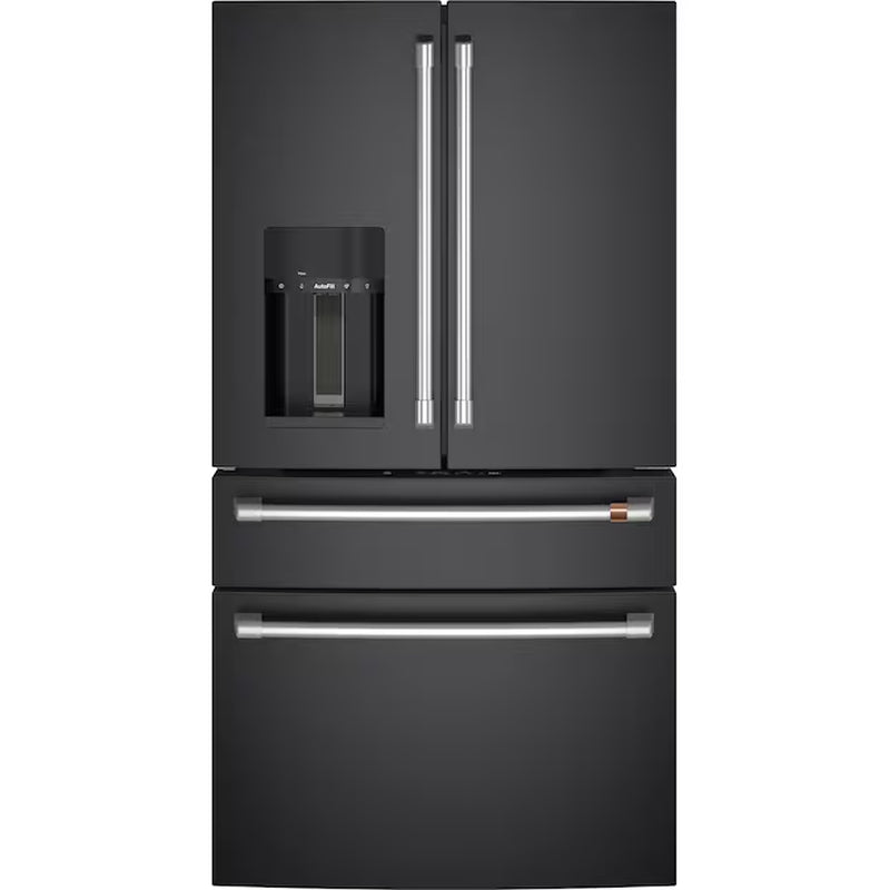 Standard-Depth 27.8-Cu Ft 4 -Door 36-In Wide Smart Compatible French Door Refrigerator with Ice Maker with Water and Ice Dispenser ( Matte White with Brushed Bronze Handles ) ENERGY STAR Certified
