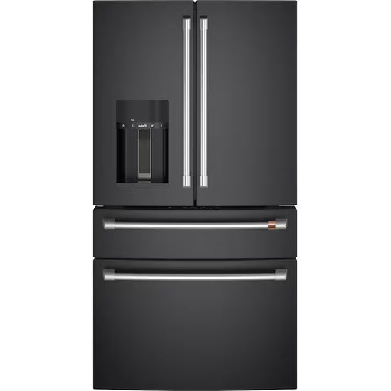 Standard-Depth 27.8-Cu Ft 4 -Door 36-In Wide Smart Compatible French Door Refrigerator with Ice Maker with Water and Ice Dispenser ( Matte White with Brushed Bronze Handles ) ENERGY STAR Certified