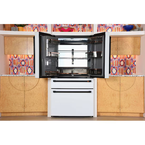 Standard-Depth 27.8-Cu Ft 4 -Door 36-In Wide Smart Compatible French Door Refrigerator with Ice Maker with Water and Ice Dispenser ( Matte White with Brushed Bronze Handles ) ENERGY STAR Certified