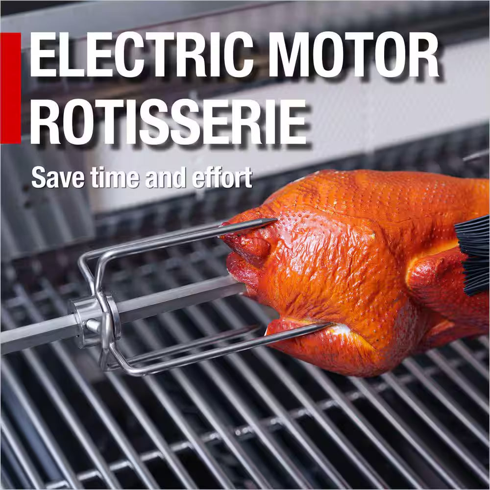 43 In. 6-Burner 85,000 BTU Stainless Steel Outdoor Kitchen BBQ Grill Island, Wine Refrigerator, Rotisserie, in Sliver