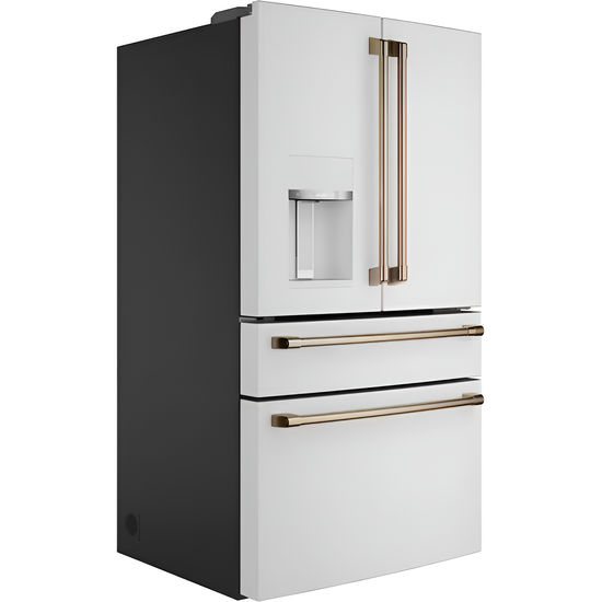 Standard-Depth 27.8-Cu Ft 4 -Door 36-In Wide Smart Compatible French Door Refrigerator with Ice Maker with Water and Ice Dispenser ( Matte White with Brushed Bronze Handles ) ENERGY STAR Certified