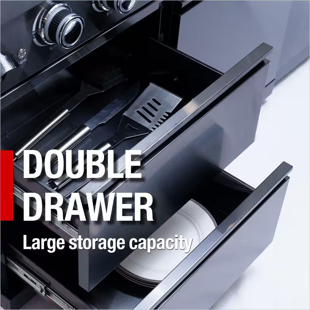 43 In. 6-Burner 85,000 BTU Stainless Steel Outdoor Kitchen BBQ Grill Island, Wine Refrigerator, Rotisserie, in Sliver