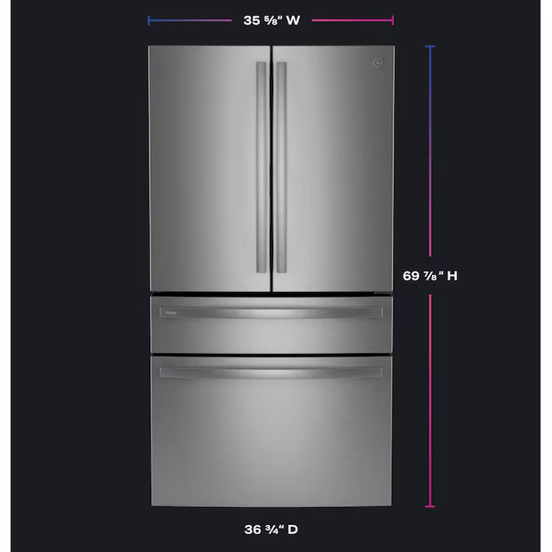 Profile Standard-Depth 29-Cu Ft 4 -Door 36-In Wide Smart Compatible French Door Refrirator with Ice Maker with Water Dispenser and Door within Door ( Finrprint-Resistant Stainless Steel ) ENERGY STAR Certified