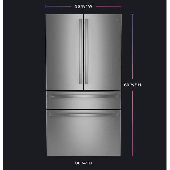 Profile Standard-Depth 29-Cu Ft 4 -Door 36-In Wide Smart Compatible French Door Refrirator with Ice Maker with Water Dispenser and Door within Door ( Finrprint-Resistant Stainless Steel ) ENERGY STAR Certified